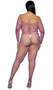 Wide fishnet long sleeve bodystocking features off the shoulder neckline.