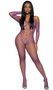 Wide fishnet long sleeve bodystocking features off the shoulder neckline.