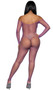 Wide fishnet long sleeve bodystocking features off the shoulder neckline.