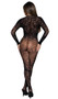 Floral lace bodystocking features deep V neckline with scalloped trim, long sleeves and open crotch.