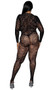 Floral lace bodystocking features deep V neckline with scalloped trim, long sleeves and open crotch.