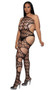 Asymmetrical one shoulder bodystocking features webbed net design and side cut outs.