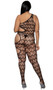 Asymmetrical one shoulder bodystocking features webbed net design and side cut outs.