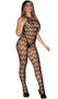 Asymmetrical one shoulder bodystocking features webbed net design and side cut outs.