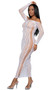 Off the shoulder floral lace net maxi dress features long sleeves and sexy criss cross cut out sides.