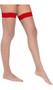 Sheer nude thigh high stockings with colored top and double silicone stay up strips. Sheer 15 Denier.