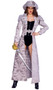 Pirate Queen deluxe costume includes long brocade overcoat jacket featuring large button decorative accents, collar, lapel and cuff details, fringe epaulettes, attached faux corset top with zipper front closure, and attached belt with oversized decorative buckle. Matching hat and velvet shorts also included. Three piece set.