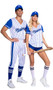 Playboy Baseball Homerun Hottie costume includes striped jersey style top with contrast short sleeves, Playboy print detail, the number 53 on front and back, v neckline and front snap closure. Matching shorts and baseball hat with Playboy Bunny logo also included. Three piece set.