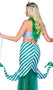 Starstruck Mermaid costume includes long double layered mermaid skirt featuring striped top layer with flyaway front and back, clear straps to attach tails to the wrists, and semi sheer shimmer bottom layer. Sparkle sequin tube top also included. Two piece set. Crown and coffee cup not included.