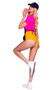 Slam Dunk-In Barista costume includes two tone bodysuit with short sleeves, collar and lapels and V neckline. Apron with heart coffee cup patch and tie back closure also included. Matching hat also included. Three piece set.