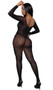 Leopard net bodystocking features round scoop neckline, long sleeves and open crotch.