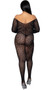 Leopard net bodystocking features round scoop neckline, long sleeves and open crotch.