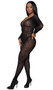 Leopard net bodystocking features round scoop neckline, long sleeves and open crotch.