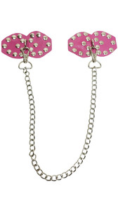 Studded leather studded pasties with D ring and detachable chain. Back of pasties is also studded. Adhesive not included.