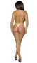 Wide fishnet bodystocking features a wide V neckline with deep V back, long sleeves, open crotch and open bottom.