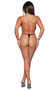 Wide fishnet bodystocking features a wide V neckline with deep V back, long sleeves, open crotch and open bottom.