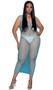 Sleeveless wide fishnet mini dress features U shaped neckline, wide shoulder straps and maxi length.