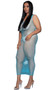 Sleeveless wide fishnet mini dress features U shaped neckline, wide shoulder straps and maxi length.