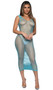 Sleeveless wide fishnet mini dress features U shaped neckline, wide shoulder straps and maxi length.