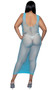 Sleeveless wide fishnet mini dress features U shaped neckline, wide shoulder straps and maxi length.