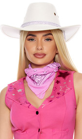 Faux suede cowboy costume hat features a rope band detail, gold vents on each side, and attached adjustable rope chin strap.