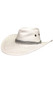 Faux suede cowboy costume hat features a rope band detail, gold vents on each side, and attached adjustable rope chin strap.