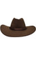 Faux suede cowboy costume hat features a rope band detail, gold vents on each side, and attached adjustable rope chin strap.