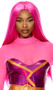 Long hot pink straight wig with center part. Unisex synthetic wig.