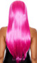 Long hot pink straight wig with center part. Unisex synthetic wig.