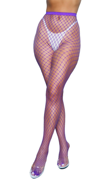 Diamond net pantyhose with elastic waistband.