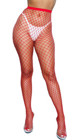 Diamond net pantyhose with elastic waistband.