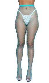 Diamond net pantyhose with elastic waistband.