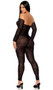 Sheer mesh strapless jumpsuit features velvet leopard print flocking, detached sleeves, and back zipper closure. Can be worn with or without the sleeves.
