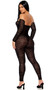 Sheer mesh strapless jumpsuit features velvet leopard print flocking, detached sleeves, and back zipper closure. Can be worn with or without the sleeves.