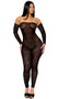Sheer mesh strapless jumpsuit features velvet leopard print flocking, detached sleeves, and back zipper closure. Can be worn with or without the sleeves.