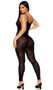 Sheer mesh sleeveless jumpsuit features velvet leopard print flocking, adjustable shoulder straps, and back zipper closure.