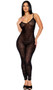 Sheer mesh sleeveless jumpsuit features velvet leopard print flocking, adjustable shoulder straps, and back zipper closure.