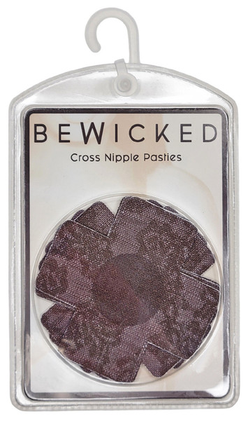 Self adhesive seamless cross shaped lace nipple covers. Disposable, single use.