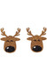 Self adhesive seamless reindeer face shaped pasties with antlers and glitter finish. Disposable, single use. 1 pair per package.