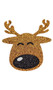 Self adhesive seamless reindeer face shaped pasties with antlers and glitter finish. Disposable, single use. 1 pair per package.