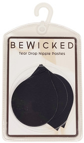 Self adhesive seamless tear drop shaped nipple covers. Disposable, single use. 3 pair per package