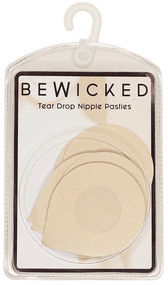 Self adhesive seamless tear drop shaped nipple covers. Disposable, single use. 3 pair per package