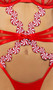 Satin and mesh teddy features embroidered peppermint candy trim, underwire balconette cups, satin ribbon bow accents, steel boning, open midsection, adjustable shoulder straps, strappy thong back with cotton gusset, and hook and eye back closure.