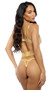 Gilded Beauty teddy features Lurex yarn knit and metallic shimmer mesh fabric, underwire demi cups, rhinestone bow accents and trim, steel boning, adjustable shoulder straps, strappy thong back, and hook and eye back closure.