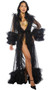 Floor length sheer robe with ruffled trim, long sleeves and tiered bottom.