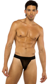 Men's fishnet thong features elastic waistband.