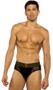 Sheer briefs feature studded elastic waistband and sacred heart design.