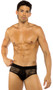 Men's sheer lace brief with floral design.