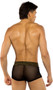 Sheer trunks feature studded elastic waistband and sacred heart design.