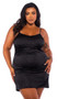 Satin chemise features studded rhinestone front, straight neckline, and adjustable shoulder straps.